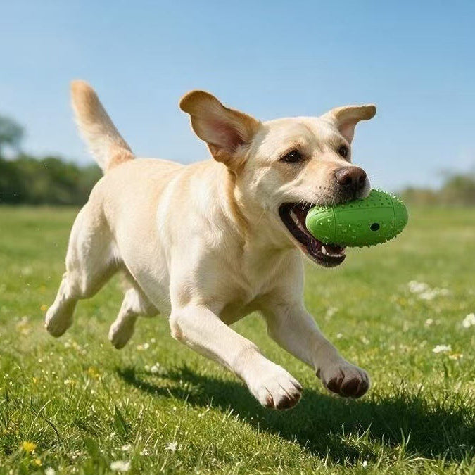 Rubber Dog Toy - Rugby Ball Treat Dispenser with Nubbed Surface, 14cm, Three Colours