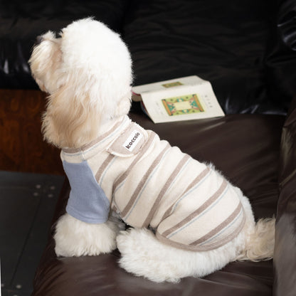 Honey Stripe Dog Jumper with Blue Sleeves – Beige