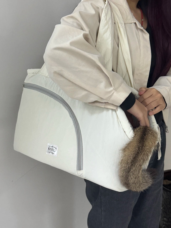 Warm Pet Carrier Shoulder Bag with Head-Out Opening – Large Dog and Cat Bag for Small Pets, Off-White