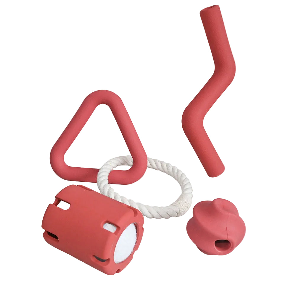 Natural Rubber Dog Chew Toys, 4 Shapes, Treat Ball and Rope Tug