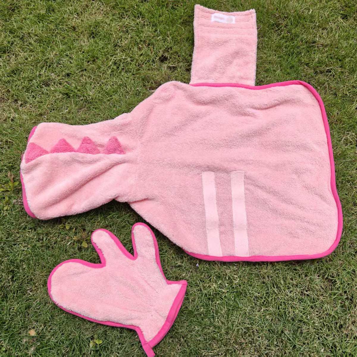 Dinosaur Dog Bathrobe and Mitt Set - Hooded Drying Robe with Spines, S to 6XL for 3 to 35kg