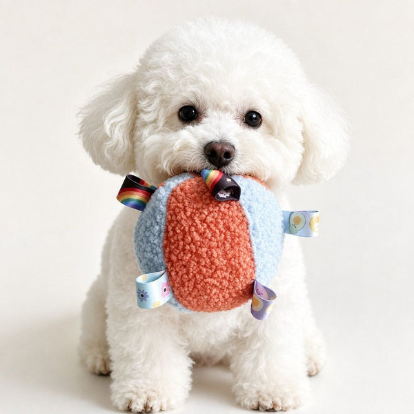 Plush Squeaky Dog Ball with Ribbon Tabs for Small Dogs