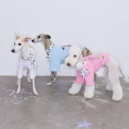 Doodle Print Dog T-Shirt – Blue, Pink or White