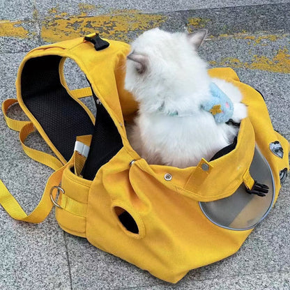 Canvas Pet Carrier Crossbody Bag – Breathable Hands-Free Cat and Small Pet Carrier, Yellow