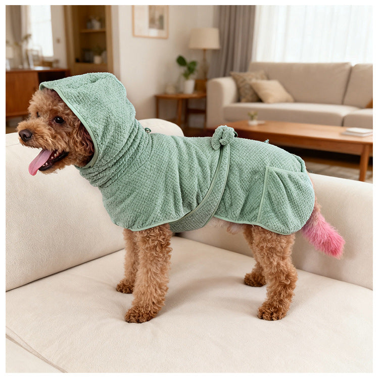 Waffle Towelling Dog Bathrobe - Hooded Drying Robe with Tie Belt and Pocket, L to 6XL
