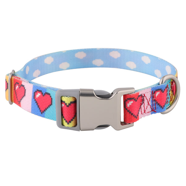 Printed Nylon Dog Collar - Adjustable, Quick-Release Buckle, Six Patterns, Sizes XS to L