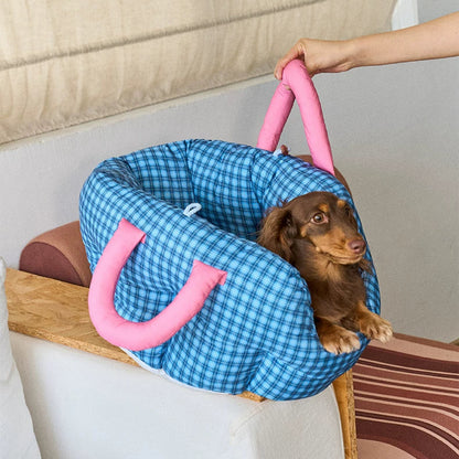 Handheld Pet Car Seat Sofa Bed – Portable Dog and Cat Car Bed with Carry Handles, Blue or Yellow