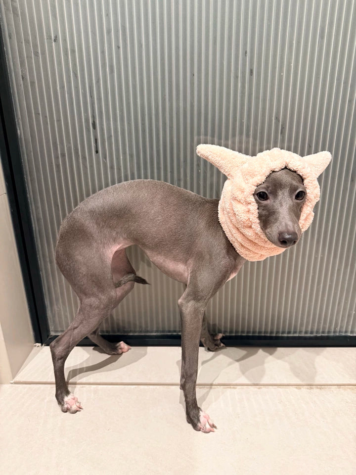 Plush Dog Hood with Decorative Ears – Blue, Pink or Bronze