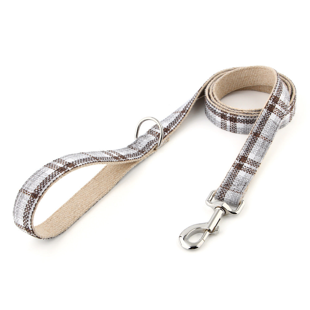Cotton dog lead in Grey Plaid