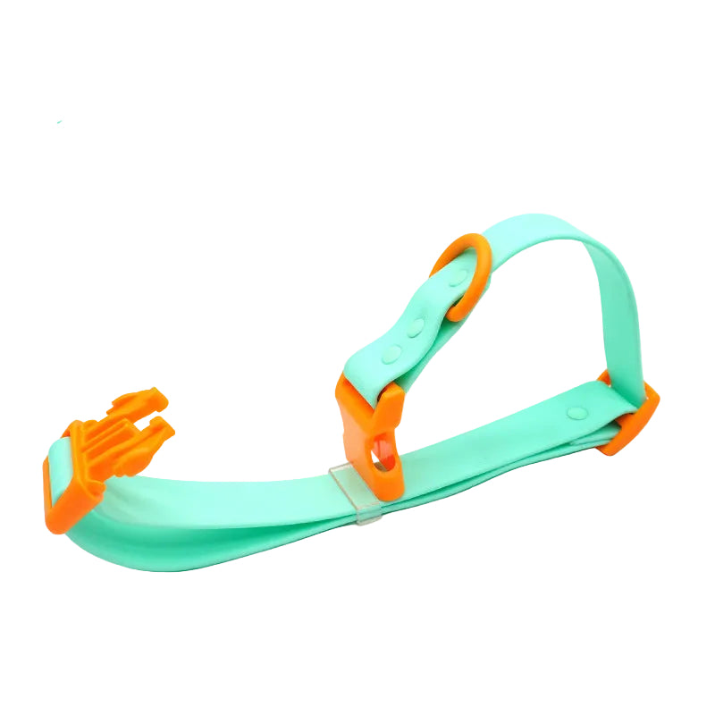 Two-tone PVC dog collar, mint green strap with orange buckle and D-ring