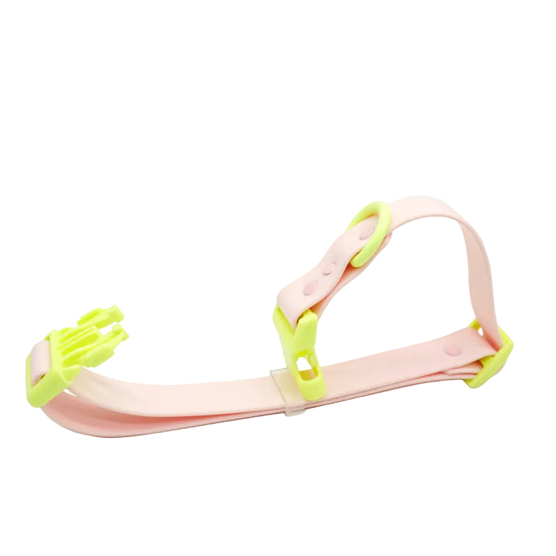 Two-tone PVC dog collar, pink strap with lime green buckle and D-ring