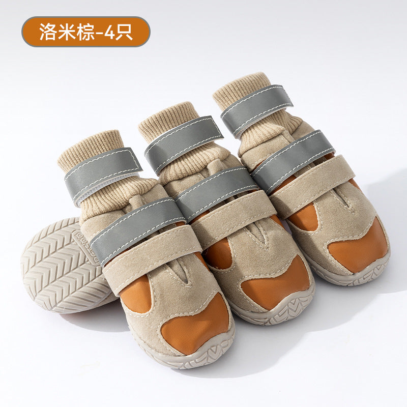 Winter dog boots in Brown Faux Leather, set of 4 boots
