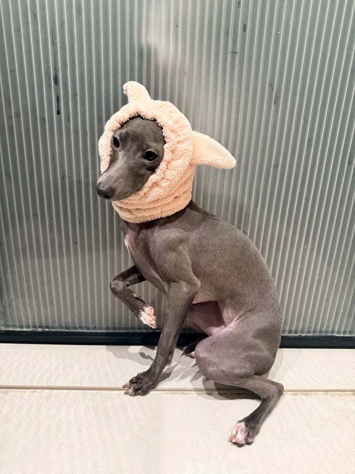 Plush Dog Hood with Decorative Ears – Blue, Pink or Bronze
