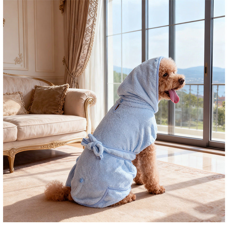 Waffle Towelling Dog Bathrobe - Hooded Drying Robe with Tie Belt and Pocket, L to 6XL