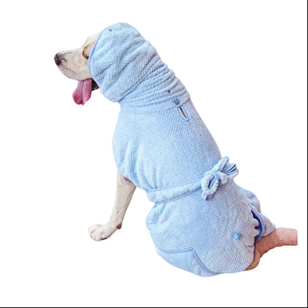 Waffle Towelling Dog Bathrobe - Hooded Drying Robe with Tie Belt and Pocket, L to 6XL