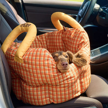 Handheld Pet Car Seat Sofa Bed – Portable Dog and Cat Car Bed with Carry Handles, Blue or Yellow