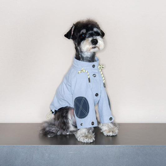 Dog Windbreaker Jacket with Sleeve Patches – Blue or Beige