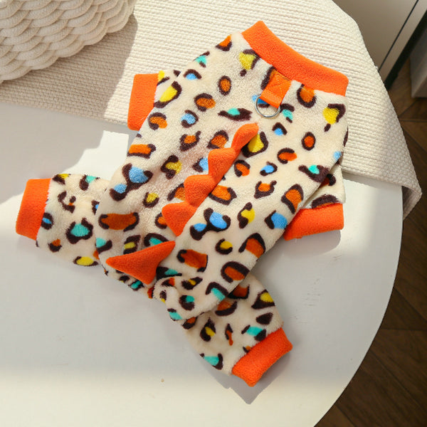 Fleece Dog & Cat Onesie, Four-Leg Pet Suit, Dinosaur and Bee Designs