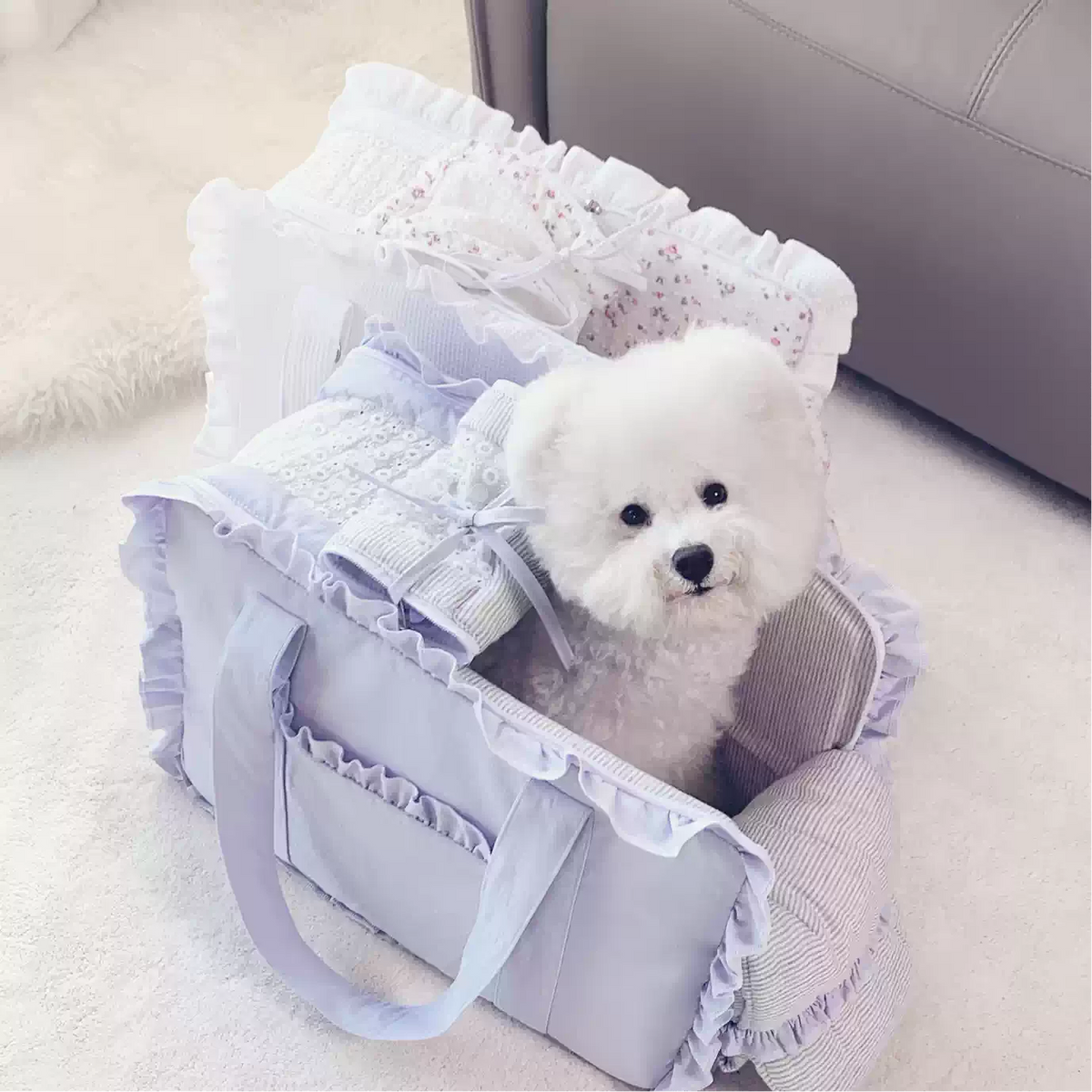 Cotton Pet Carrier Shoulder Bag – Soft Ruffled Tote Carrier for Small Dogs and Cats up to 6 kg, 8 Prints