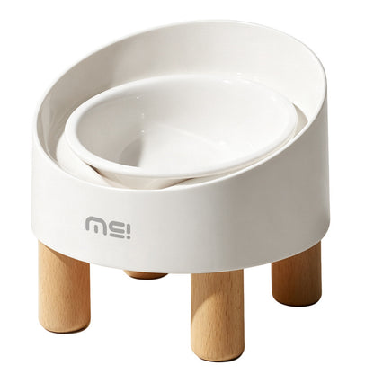 Tilted Raised Ceramic Cat Bowl - Angled Pet Bowl on a Footed Stand for Cats and Small Dogs, Pastel Colours