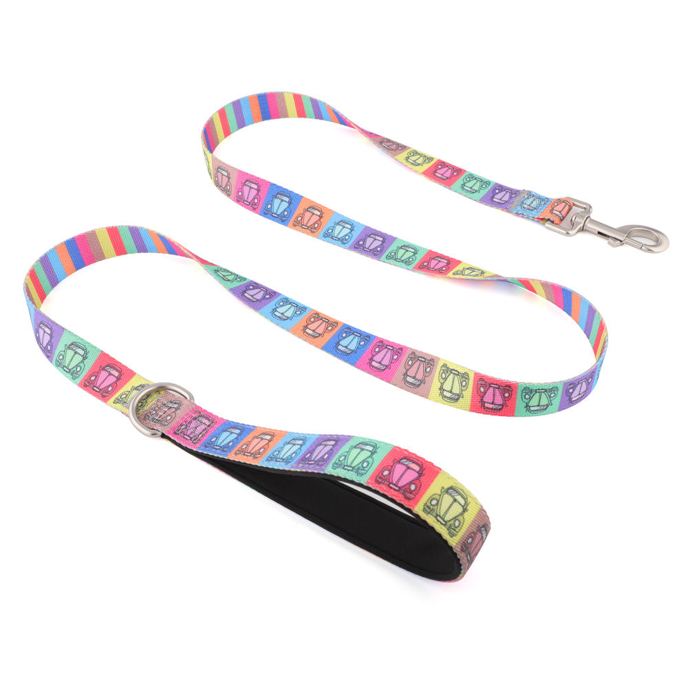 Printed dog lead in the Retro Cars pattern