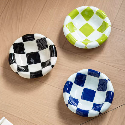 Checkerboard Pet Bowl with Oak Stand – Black, Blue or Green, Single or Double Raised Stand