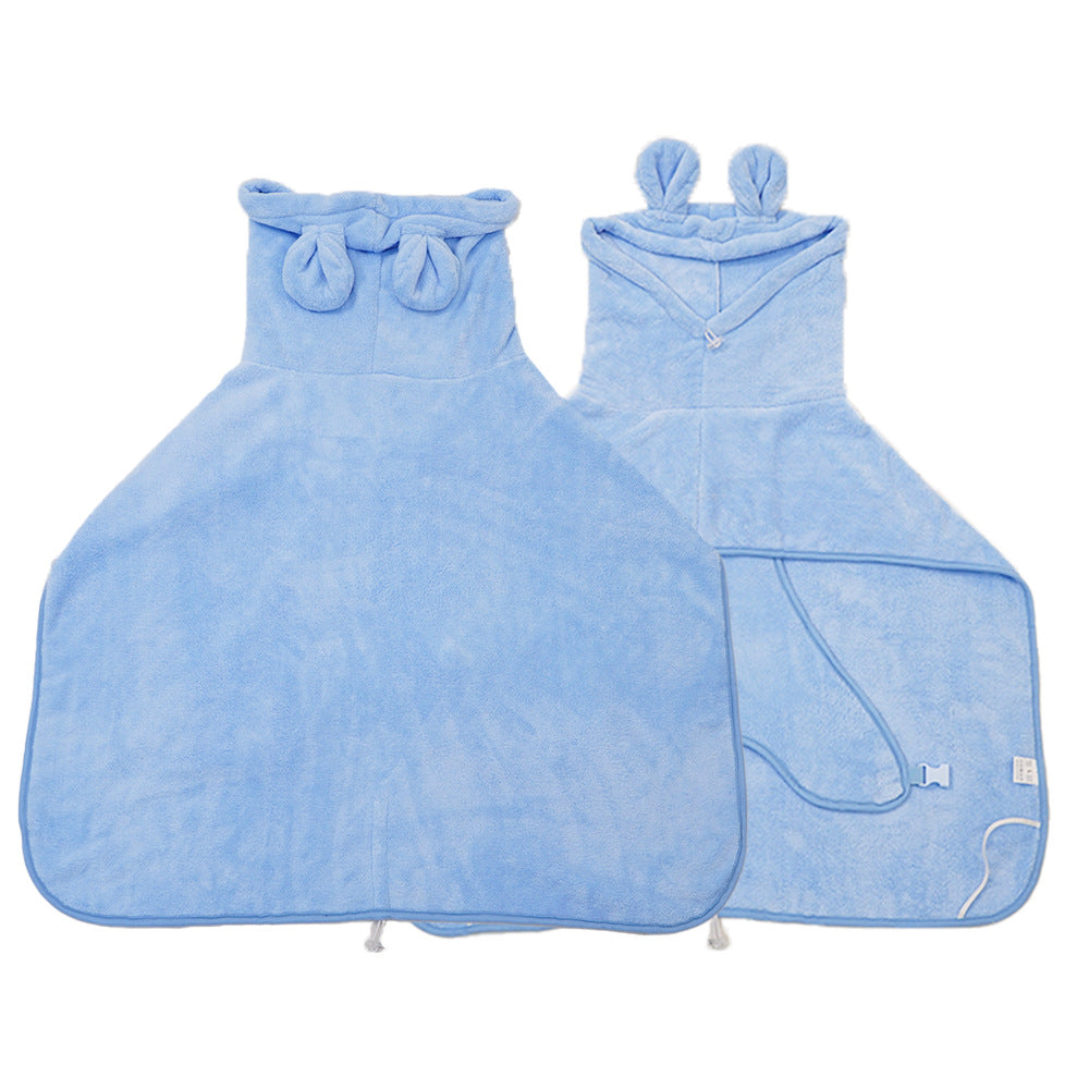 Sky blue coral fleece dog bathrobe with self-colour binding and an eared hood