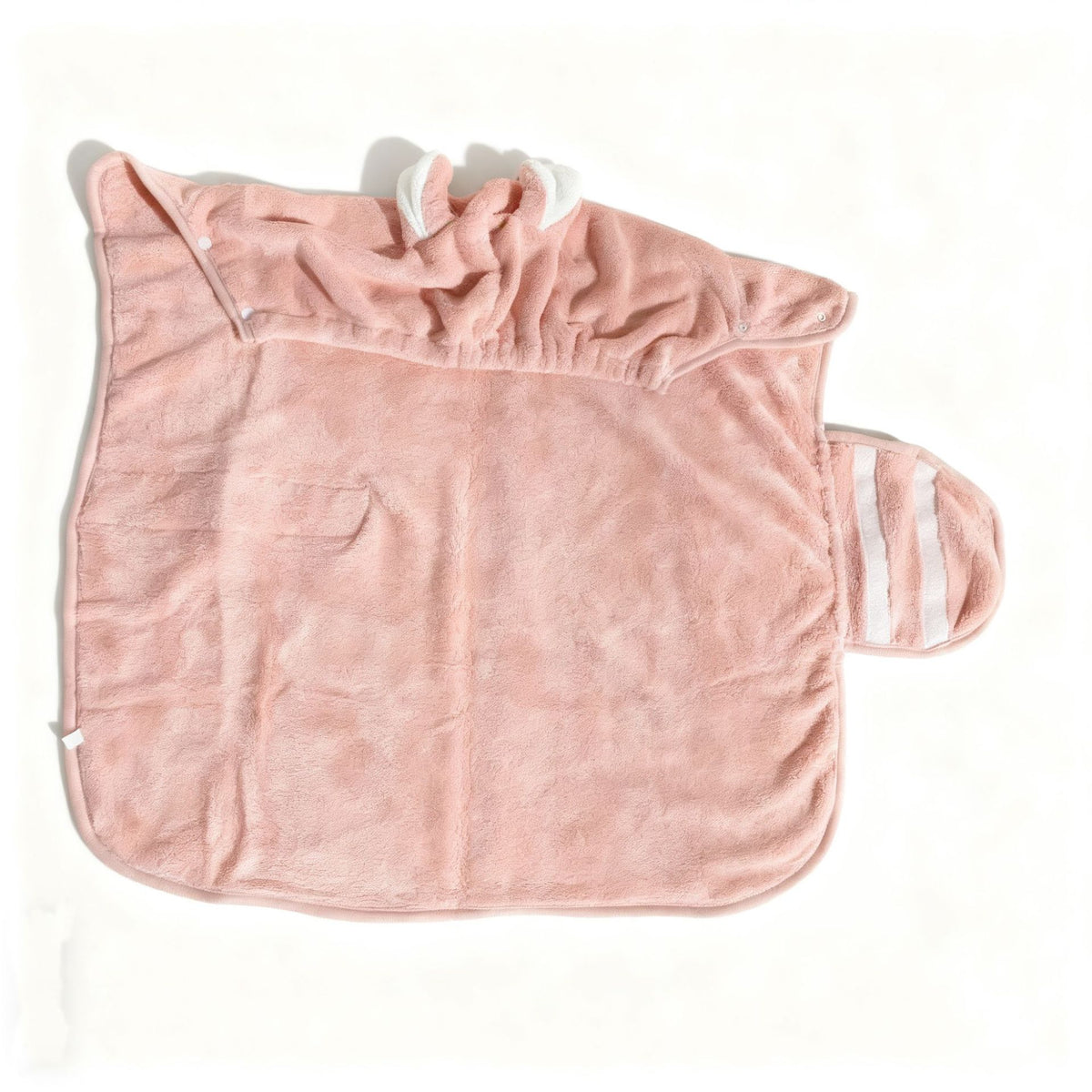 Coral pink rabbit ear pet drying robe, laid flat