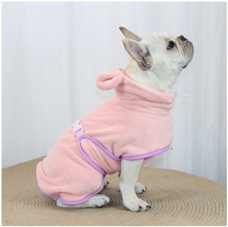 Hooded Coral Fleece Dog Drying Robe with Buckle, XS to XL