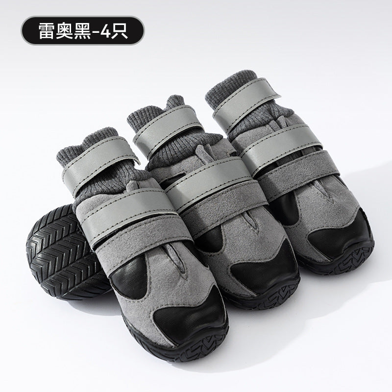 Winter dog boots in Black Faux Leather, set of 4 boots