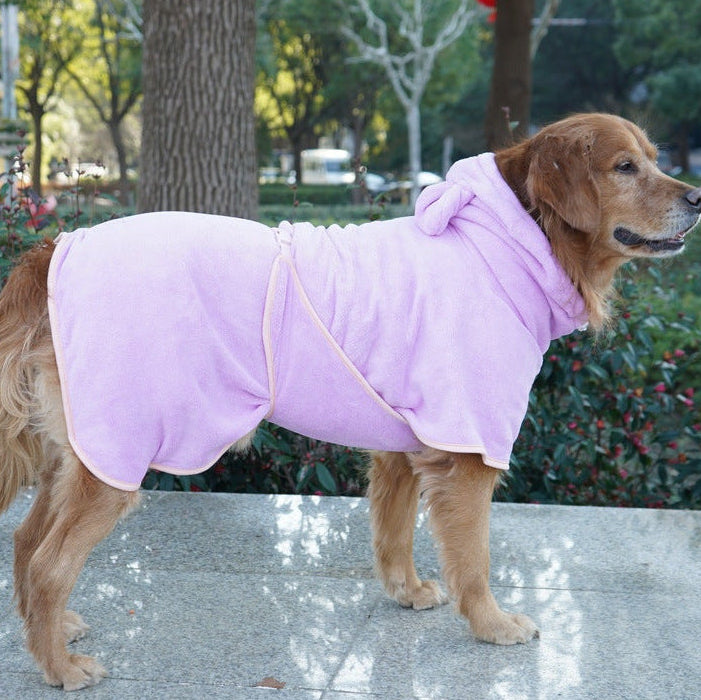 Hooded Coral Fleece Dog Drying Robe with Buckle, XS to XL