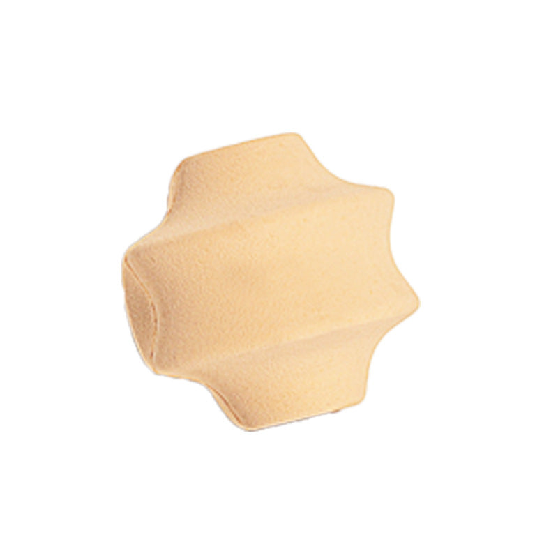 Sand natural rubber dog treat ball with ridged star profile and treat opening