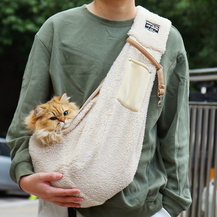 Warm crossbody pet carrier bag for small dogs and cats