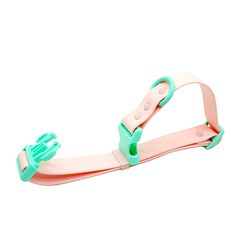 Two-tone PVC dog collar, pink strap with mint green buckle and D-ring