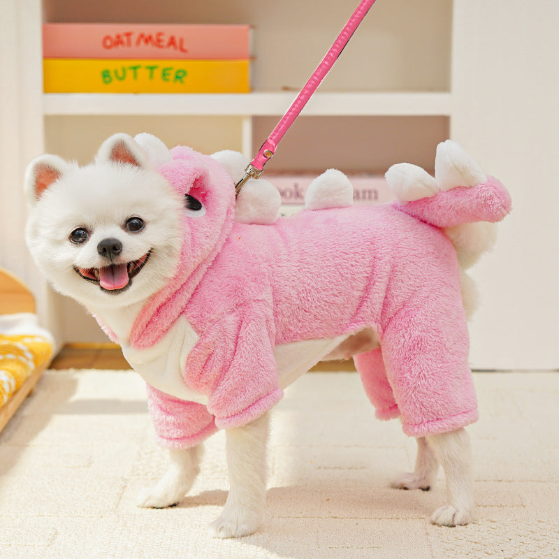 Fleece Dog & Cat Onesie, Four-Leg Pet Suit, Dinosaur and Bee Designs