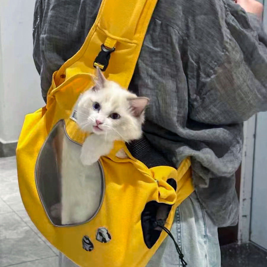 Canvas Pet Carrier Crossbody Bag – Breathable Hands-Free Cat and Small Pet Carrier, Yellow