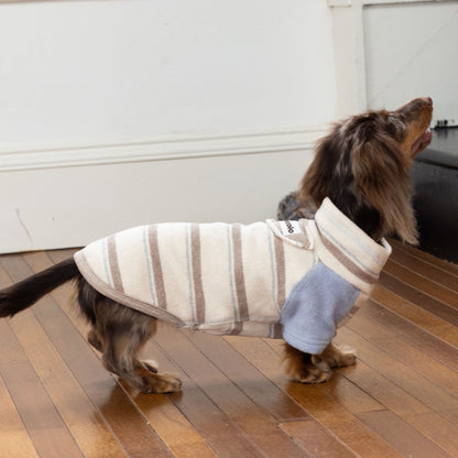Honey Stripe Dog Jumper with Blue Sleeves – Beige