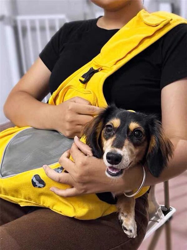 Canvas Pet Carrier Crossbody Bag – Breathable Hands-Free Cat and Small Pet Carrier, Yellow