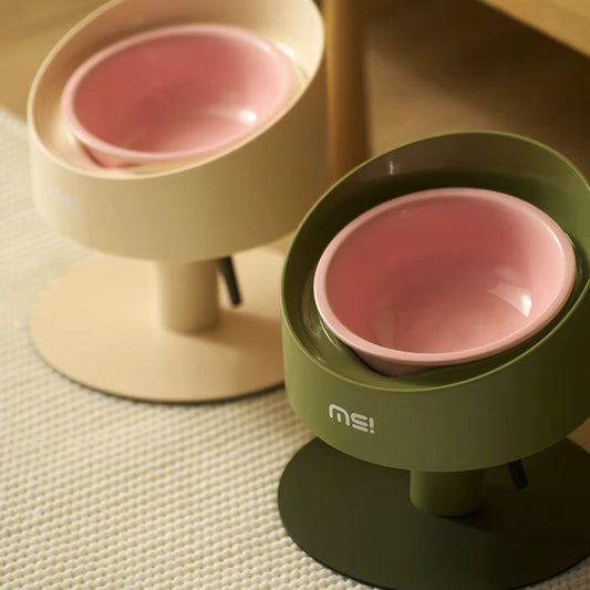 Sunflower Ceramic Pet Bowl - Height-Adjustable Raised Stand for Cats and Small Dogs, Pastel Colours