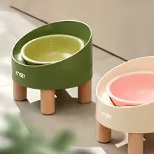 Tilted Raised Ceramic Cat Bowl - Angled Pet Bowl on a Footed Stand for Cats and Small Dogs, Pastel Colours