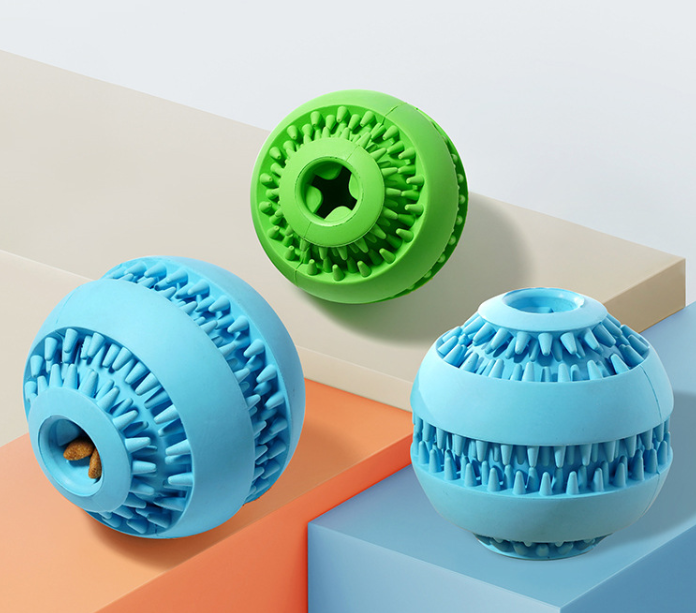 Rubber Dog Treat Ball, Ridged Kibble Dispenser, 2 Sizes