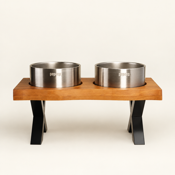 Raised Double Pet Bowl Stand – Ceramic, Stainless Steel or Slow Feeder Bowls