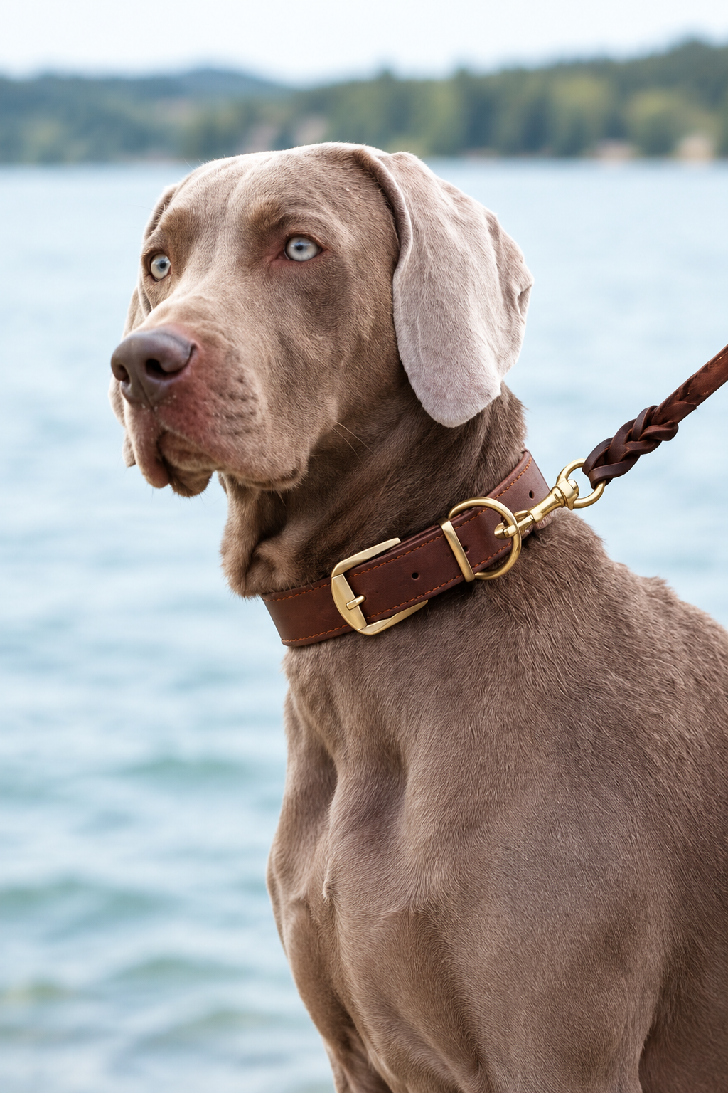 Wide dark brown leather dog collar – view 4