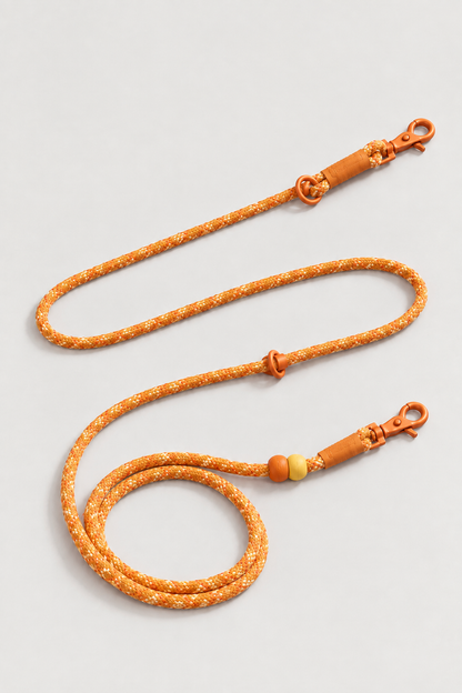 Braided rope dog lead in Amber Orange
