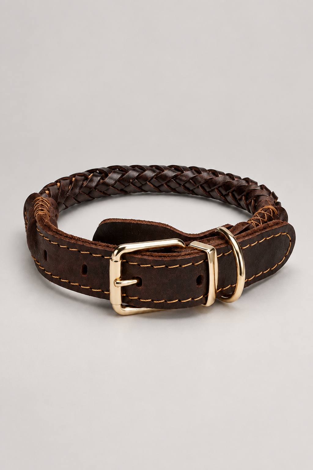 Black braided collar and lead, studio view 1