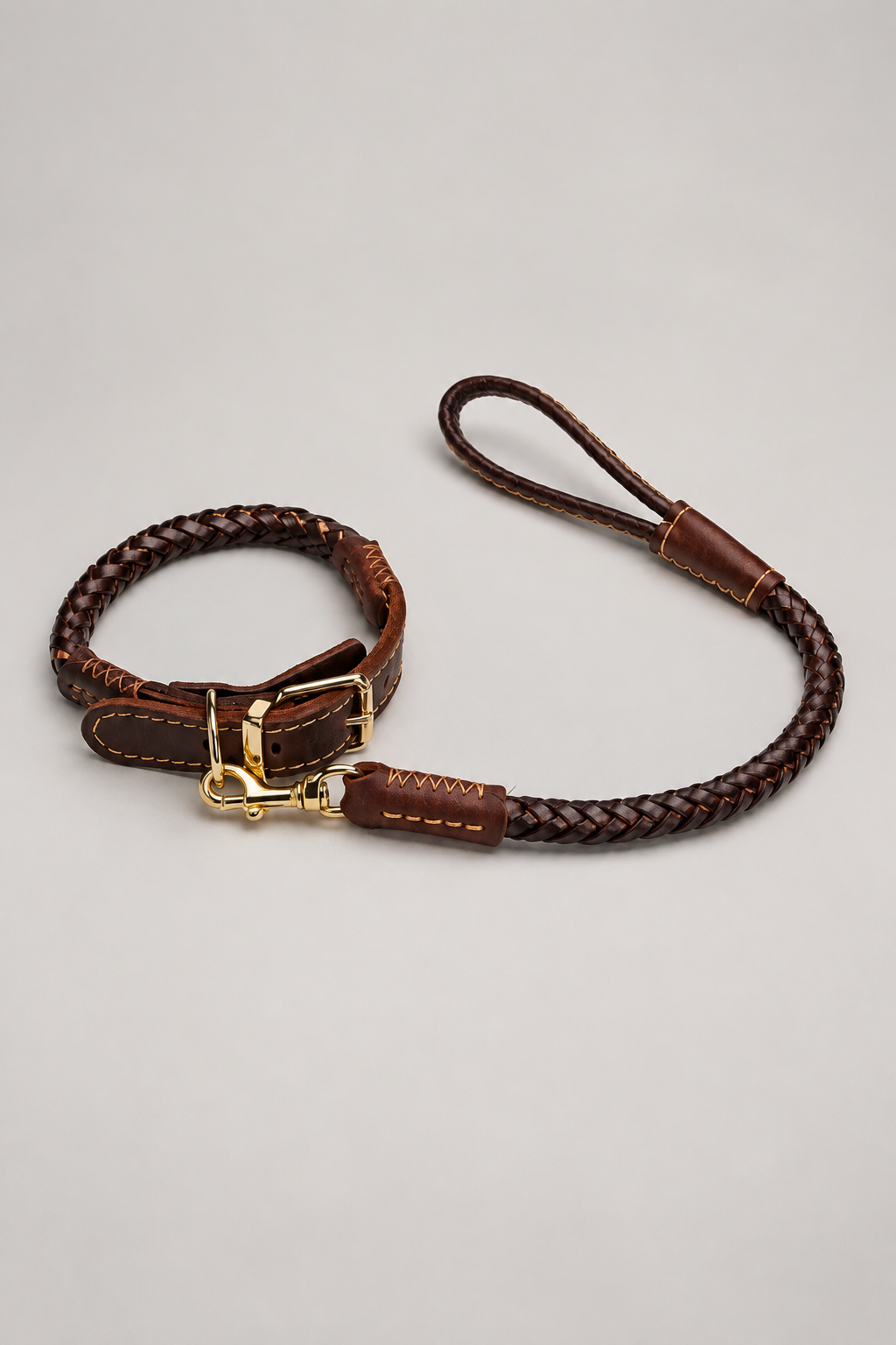 Black braided collar and lead, studio view 5