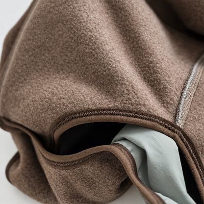 Brown fleece stitching close-up