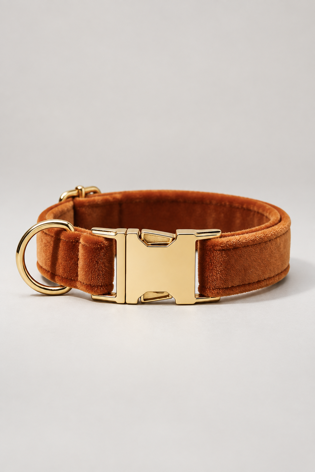 Velvet dog collar with gold buckle in Caramel Brown