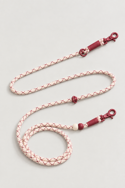Braided rope dog lead in Cranberry Cream