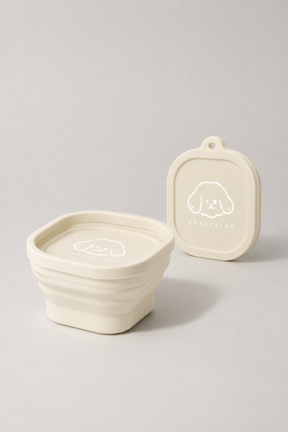 Collapsible dog bowl with lid in Cream